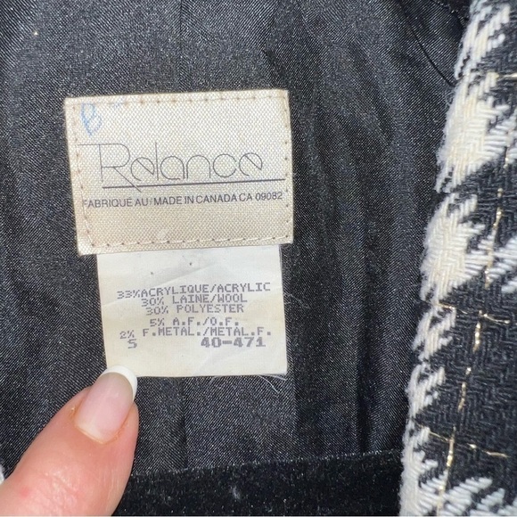 𝅺VINTAGE Relance 80’s Jacket Black and White Plead Size S - Picture 5 of 8